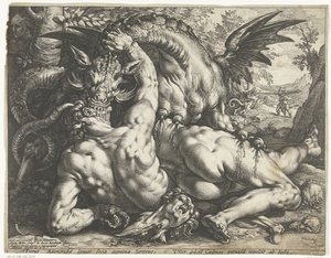 Gefährten von Kadmos von einem Drachen verschlungen von Hendrick Goltzius