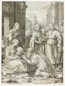 Die Anbetung der Könige, Tafel fünf aus Die Geburt und das frühe Leben Christi von Hendrick Goltzius