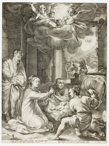Die Anbetung der Hirten, Platte drei aus Die Geburt und das frühe Leben Christi von Hendrick Goltzius