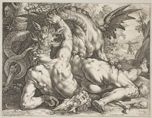 Der Drache verschlingt die Gefährten von Kadmos von Hendrick Goltzius