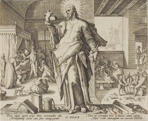 Der Arzt als Gott betrachtet, Platte eins aus Allegorien des Arztberufs von Hendrick Goltzius
