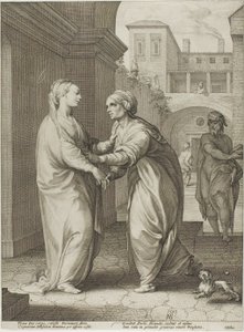 Die Heimsuchung, Platte zwei aus Die Geburt und das frühe Leben Christi von Hendrick Goltzius