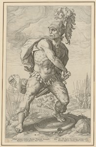 Titus Manlius Torquatus, Blatt 5 der Folge "Römische Helden" von Hendrick Goltzius