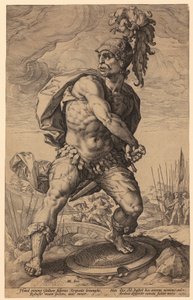 Titus Manlius Torquatus, Blatt 5 der Folge "Römische Helden" von Hendrick Goltzius