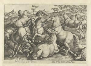 Zwölf kämpfende Pferde von Hendrick Goltzius