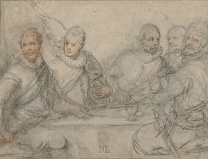 Fünf Offiziere, Studie für ein Schützenmahl von Hendrick Goltzius