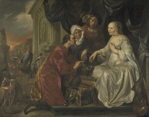 Rebekka erhält Geschenke vom Diener Abrahams von Hendrick Heerschop