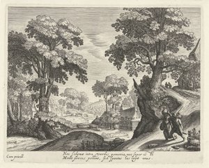 Landschaft mit einem Bauernpaar auf einem Feldweg von Hendrick Hondius (I)