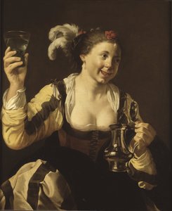 Ein Mädchen hält ein Glas (Geschmack. Aus der Serie "Die fünf Sinne") von Hendrick Jansz Terbrugghen