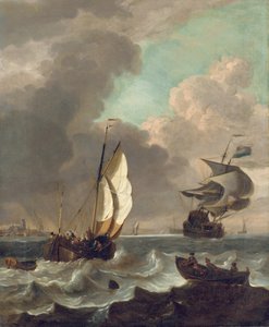 Schiffe bei steifer Brise vor Dordrecht von Hendrick Rietschoof