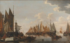 Einschiffung von Truppen an einem niederländischen Fluss von Hendrick de Meijer
