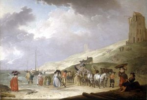 Elegante Gesellschaft am Strand von Scheveningen, 1787