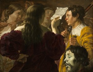 David wird von den israelitischen Frauen gelobt von Hendrick ter Brugghen