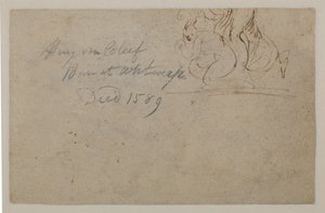Anmerkung einer späteren Hand. Skizze einer kauernden Figur und eines steigenden Pferdes, ?, 16. Jahrhundert von Hendrick van Cleve