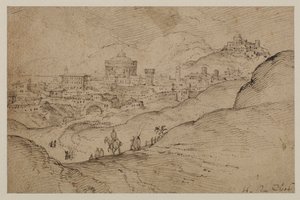 Landschaft mit Blick auf eine Stadt von Hendrick van Cleve