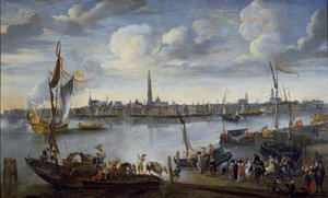Blick auf die Straßen von Antwerpen von der Westbank, nach 1672 von Hendrick van Minderhout