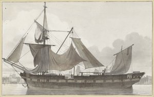 Dreimaster unter Notbesegelung, läuft mit schwachem Wind in einen Hafen ein