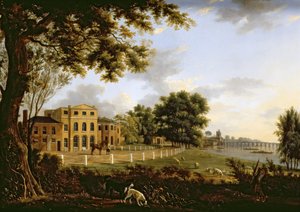 Ansicht von Chelsea Farm mit der Themse und der Battersea-Brücke, 1790