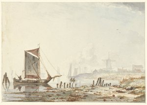 Schiffe auf einem Fluss, am Ufer von Hendrik Gerrit ten Cate
