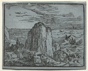 Aus einem Satz von 4 Landschaften: Nr. 4 - Klippe am Meer von Hendrik Goltzius