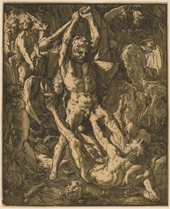 Herkules tötet Cacus von Hendrik Goltzius