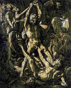Herkules erschlägt Cacus von Hendrik Goltzius
