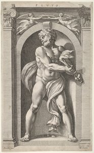 Pluto, auf der Rückseite Skizzen einer Figur, vier Köpfe und eine Säule, 1592