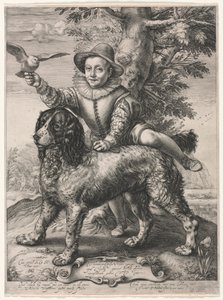 Porträt von Frederick de Vries und seinem Hund von Hendrik Goltzius
