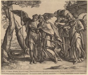 Lot und seine Töchter verlassen Sodom von Hendrik Goltzius after Anthonie van Blocklandt