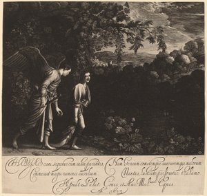 Tobias und der Engel (Der große Tobias) von Hendrik Goudt after Adam Elsheimer