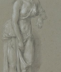 Figurenstudie einer Frau in klassischem Gewand, dreiviertel nach rechts stehend von Hendrik Hoogers