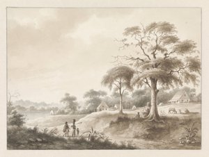 Häuser an einem Fluss von Hendrik Huygens