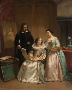 Gerard van Honthorst zeigt Amalia van Solms die Zeichnungen seiner Schülerin Louise von Böhmen