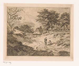 Landschaft mit Person, die einem anderen den Weg weist von Hendrik Jozef Franciscus van der Poorten