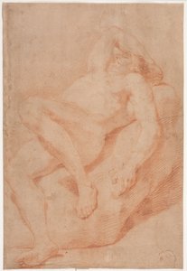 Männliches Modellstudie, halb liegend von Hendrik Krock