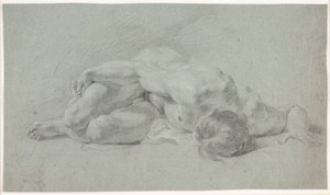 Männliches Modellstudie, liegend, zusammengekauert von Hendrik Krock