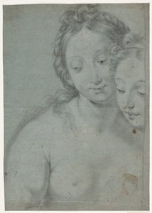 Zwei Frauenköpfe. Studien nach der rechten Hälfte in Carlo Marattis Gemälde: Selbstporträt mit Marquese Pallavicini, Stourhead, National Trust, England (Abb. Arte Antica e Moderna, 1961, Nr. 181) von Hendrik Krock