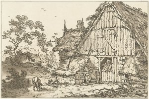 Bauernhof mit zwei Menschen in der Türöffnung von Hendrik Meijer