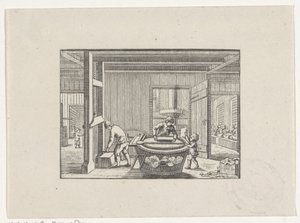 Figuren in einer Papierwerkstatt bei der Arbeit