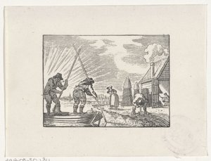 Figuren in einem Moorgebiet bei der Arbeit mit Torf