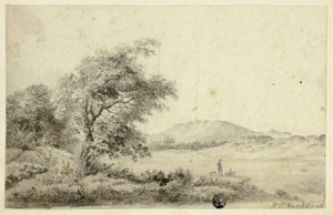 Landschaft mit Paar und Hund