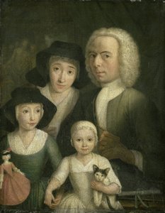 Selbstporträt mit seiner Frau Sanneke van Bommel und ihren zwei Kindern