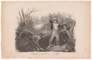Kinder und ein Wolf im Wald
