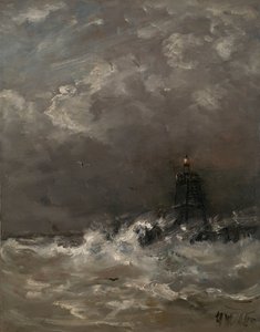 Leuchtturm in den brechenden Wellen von Hendrik Willem Mesdag (signed by artist)