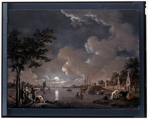 Flusslandschaft bei Mondlicht von Hendrik Willem Schweickhardt