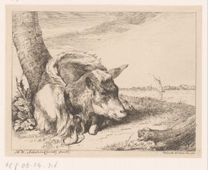 Liegende Ziege am Wasser (Verschiedene Tiere) von Hendrik Willem Schweickhardt