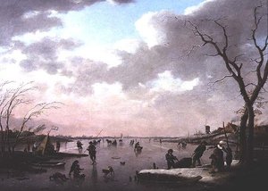Winterszene, Figuren auf dem Eis von Hendrik Willem Schweickhardt