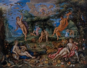 Die vier Elemente, mit Szenen aus der Genesis von Hendrik de & Alsloot Denis van (c.1573 1625/26) Clerck