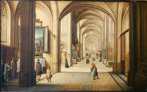 Kircheninneres mit einem Küster, der Besuchern ein Gemälde zeigt, 1608 von Hendrik the Younger Steenwyck