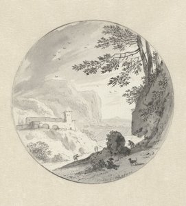 Italienische Berglandschaft mit einem Kloster über einem Tal